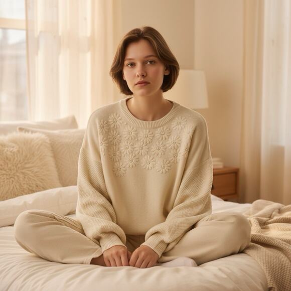 Tuckernuck Hyacinth House Francine Sweater Size XL Embroidered Flowers Cream - Picture 3 of 16